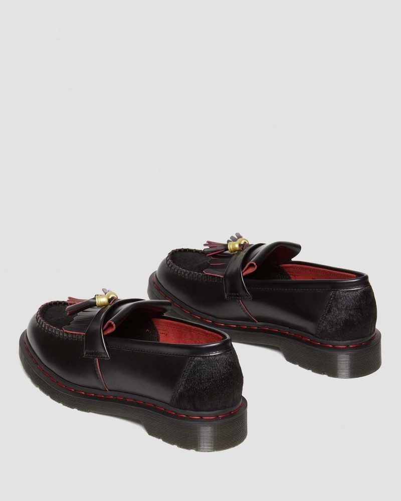 Zapatos Dr Martens Adrian Year of the Dragon Hair-On Tassel Loafers (Smooth Slice+Hair On) Negras Rojas Negras | MK48-W8NC