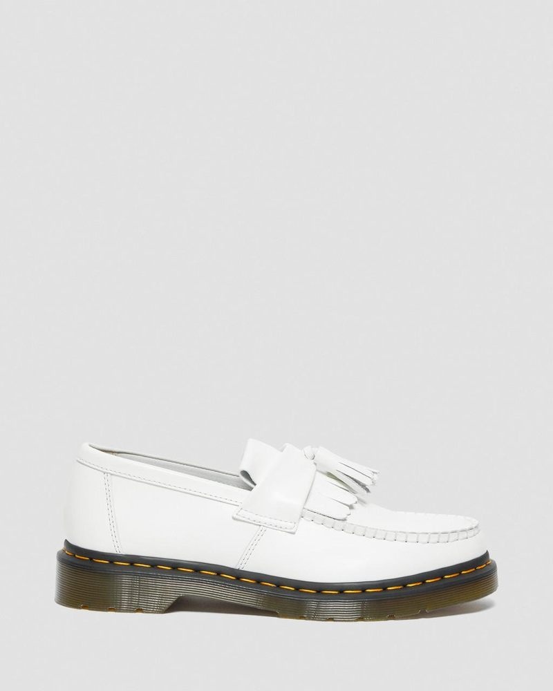 Zapatos Dr Martens Adrian Yellow Stitch Cuero Tassel Loafers (Smooth Cuero) Blancas | WV44-D0VH