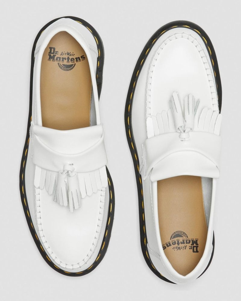 Zapatos Dr Martens Adrian Yellow Stitch Cuero Tassel Loafers (Smooth Cuero) Blancas | WV44-D0VH