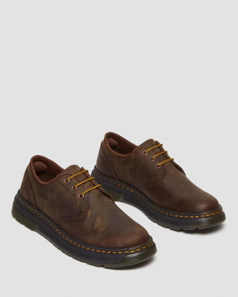 Zapatos Dr Martens Crewson Lo Crazy Horse Cuero Casuales Shoes (Crazy Horse) Marrones Oscuro | WJ84-M3WL