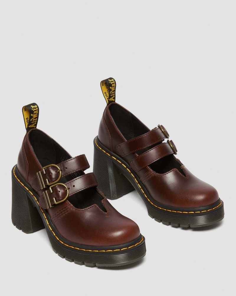 Zapatos Dr Martens Eviee Cuero Mary Jane Tacón Shoes Marrones Oscuro | QH20-G5KI