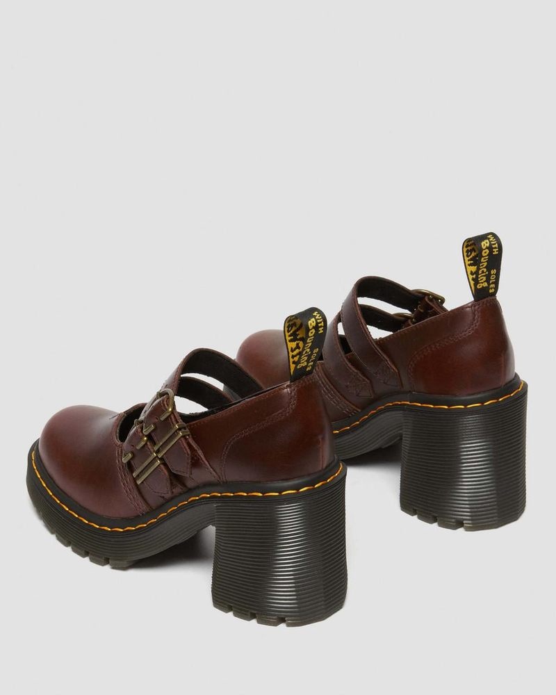 Zapatos Dr Martens Eviee Cuero Mary Jane Tacón Shoes Marrones Oscuro | QH20-G5KI