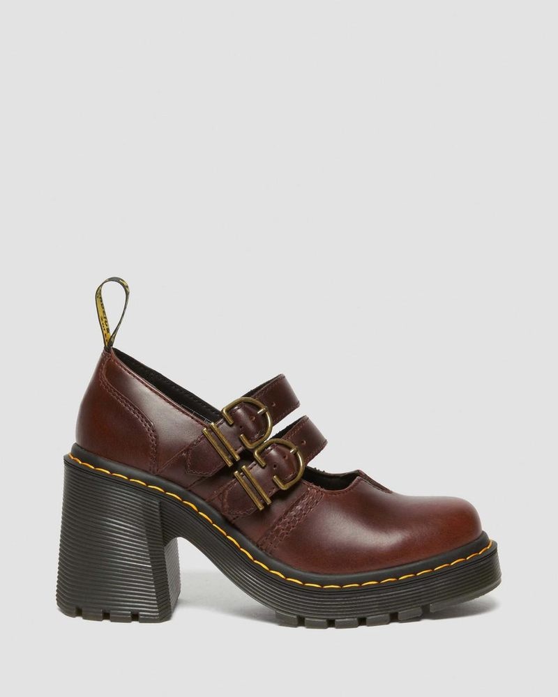 Zapatos Dr Martens Eviee Cuero Mary Jane Tacón Shoes Marrones Oscuro | QH20-G5KI