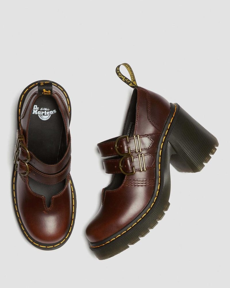 Zapatos Dr Martens Eviee Cuero Mary Jane Tacón Shoes Marrones Oscuro | QH20-G5KI