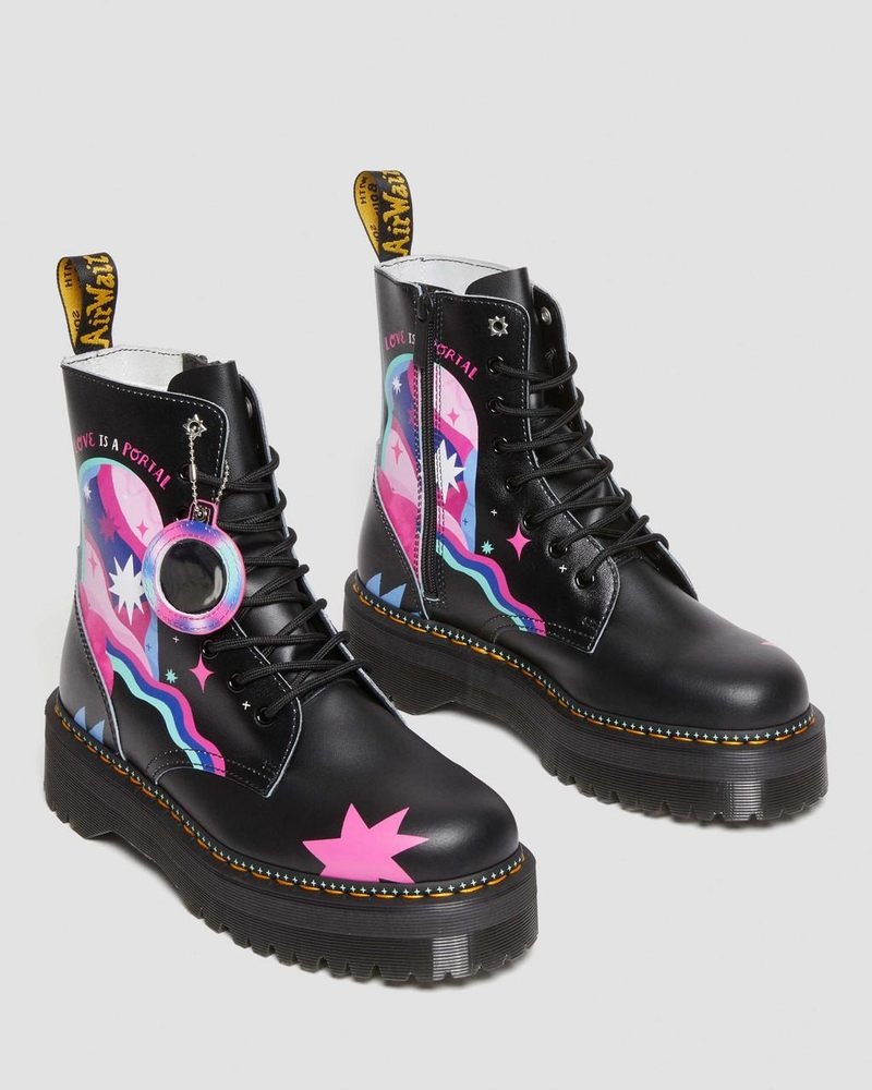 Zapatos Dr Martens Jadon Boot Loveis Wise Pride Platforms (Smooth Cuero) Negras | RX43-F5LU