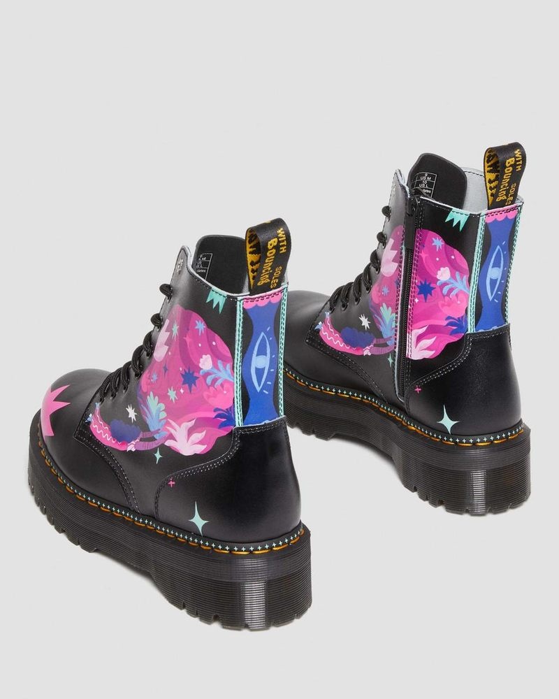 Zapatos Dr Martens Jadon Boot Loveis Wise Pride Platforms (Smooth Cuero) Negras | RX43-F5LU