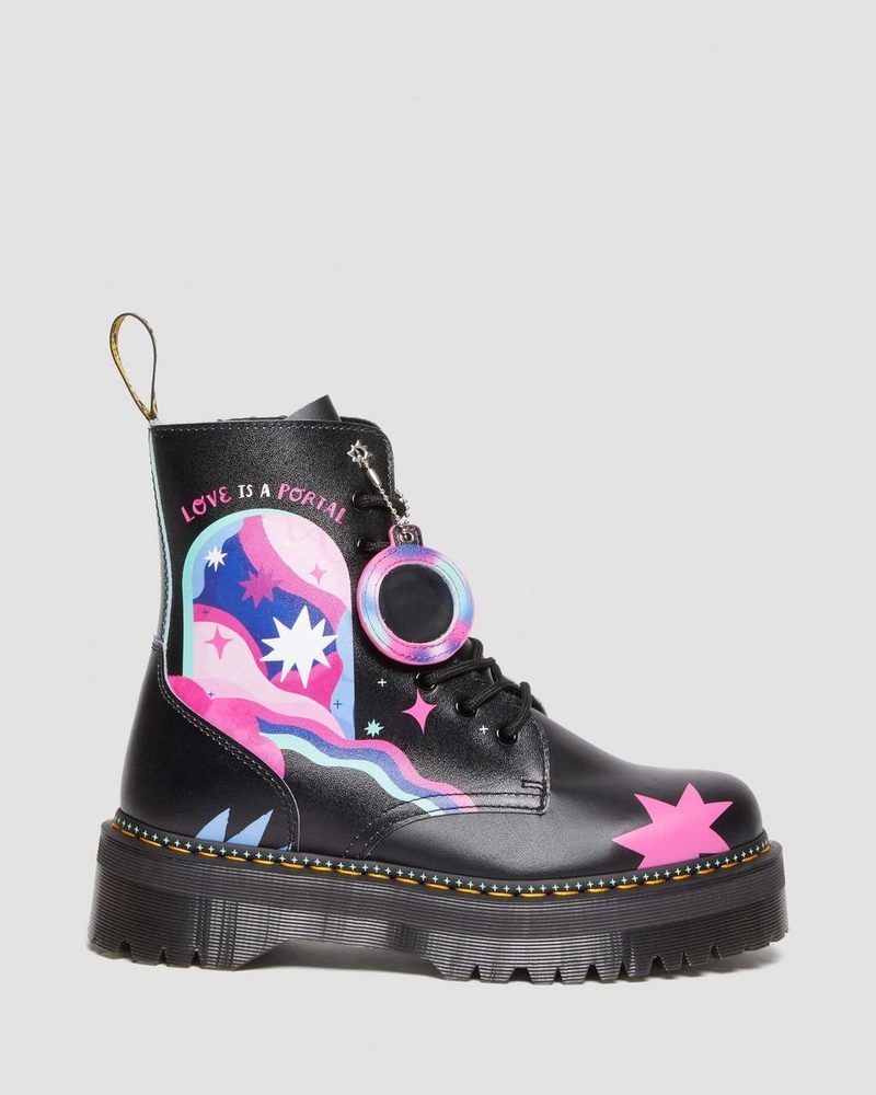 Zapatos Dr Martens Jadon Boot Loveis Wise Pride Platforms (Smooth Cuero) Negras | RX43-F5LU