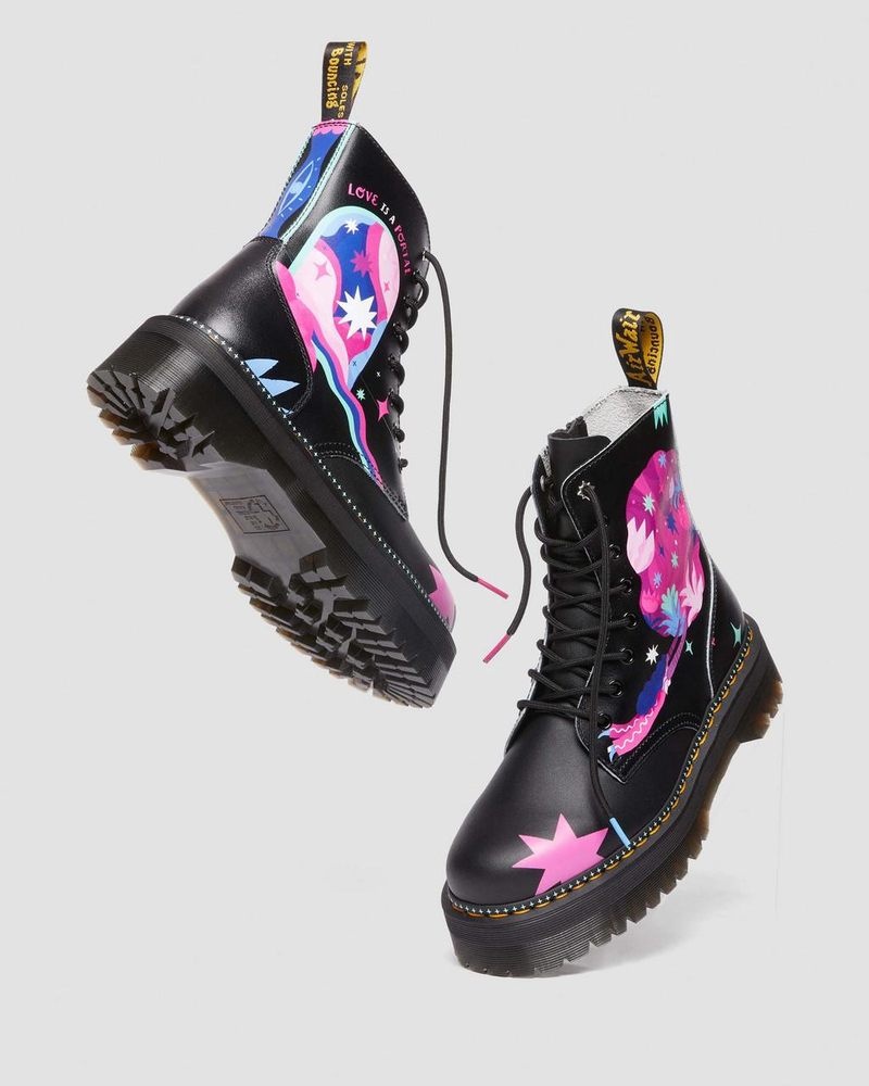 Zapatos Dr Martens Jadon Boot Loveis Wise Pride Platforms (Smooth Cuero) Negras | RX43-F5LU