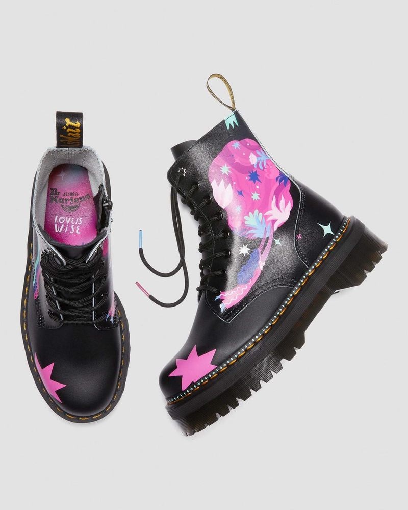 Zapatos Dr Martens Jadon Boot Loveis Wise Pride Platforms (Smooth Cuero) Negras | RX43-F5LU