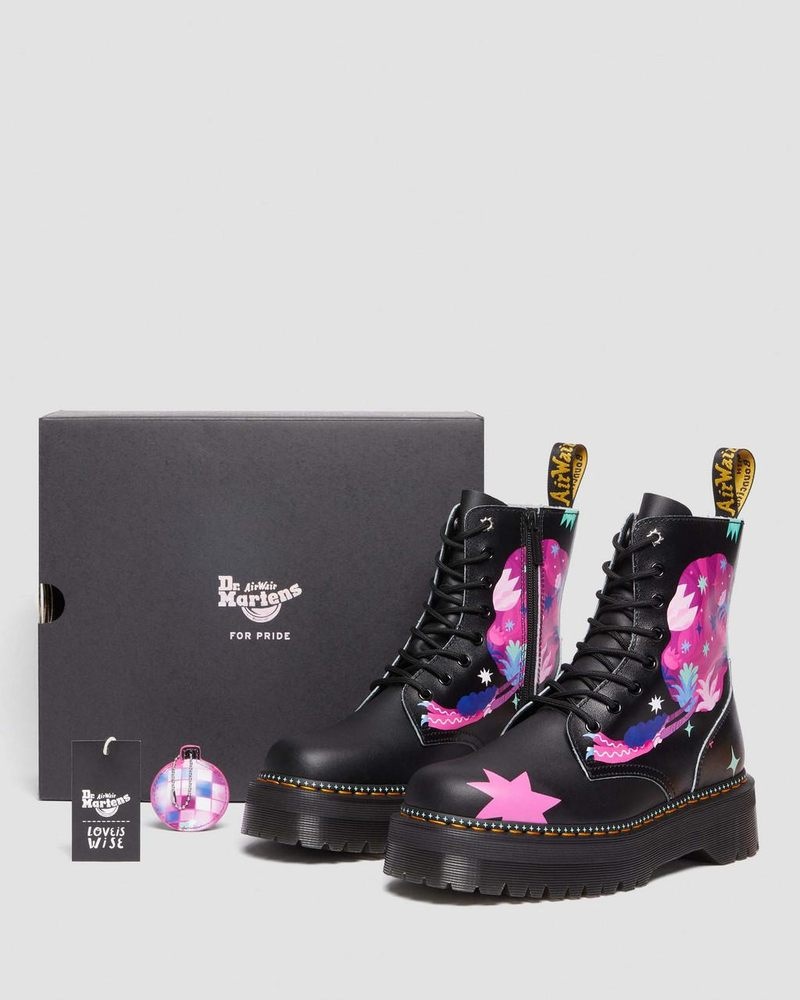 Zapatos Dr Martens Jadon Boot Loveis Wise Pride Platforms (Smooth Cuero) Negras | RX43-F5LU