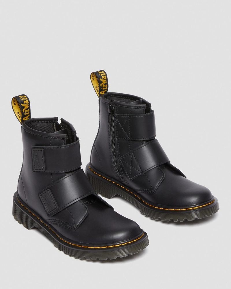 Zapatos Dr Martens Junior 1460 Double Correa Cuero Boots (Romario) Negras | NW64-P9TW