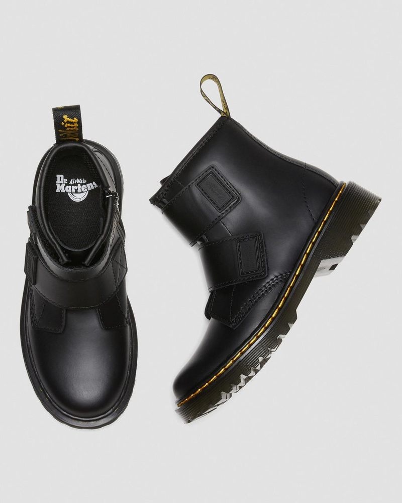 Zapatos Dr Martens Junior 1460 Double Correa Cuero Boots (Romario) Negras | NW64-P9TW