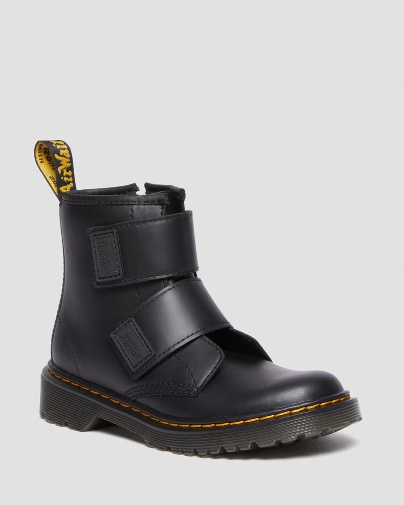 Zapatos Dr Martens Junior 1460 Double Correa Cuero Boots (Romario) Negras | NW64-P9TW