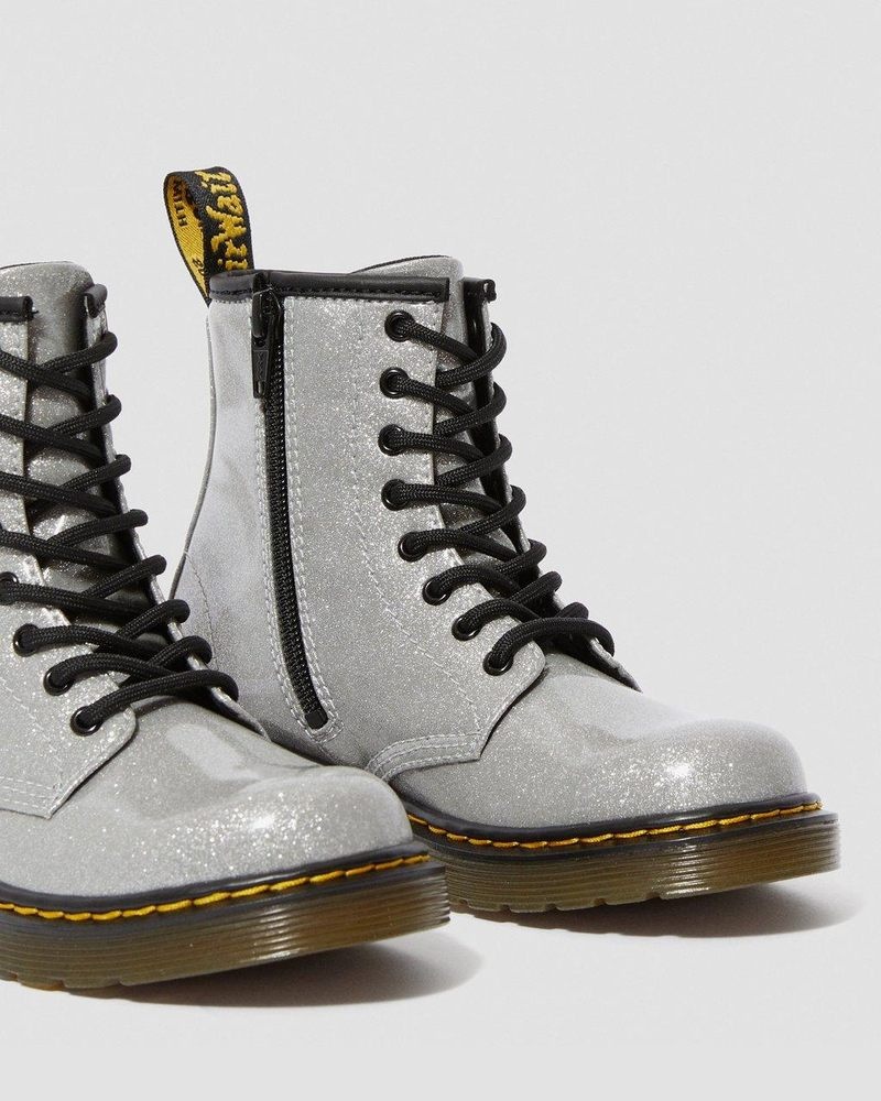 Zapatos Dr Martens Junior 1460 Glitter Encaje Up Boots (Coated Glitter) Plateadas | IL21-G8QJ