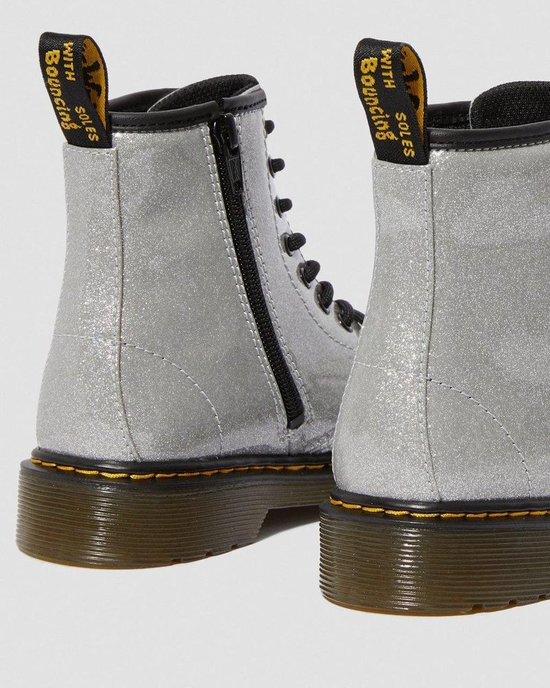 Zapatos Dr Martens Junior 1460 Glitter Encaje Up Boots (Coated Glitter) Plateadas | IL21-G8QJ