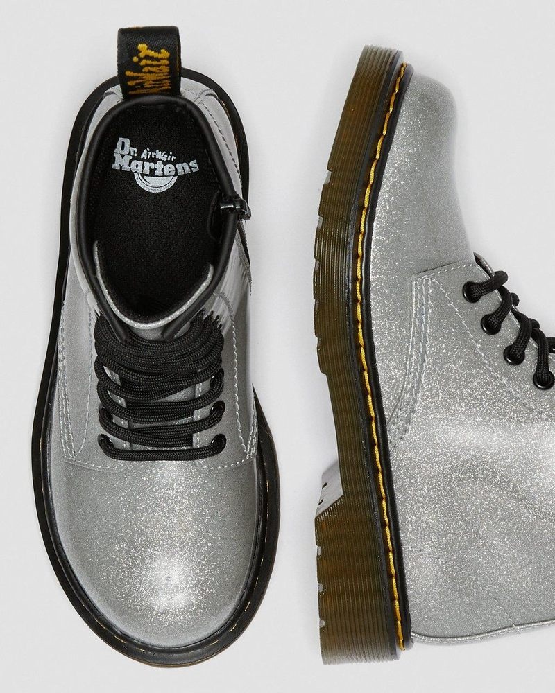 Zapatos Dr Martens Junior 1460 Glitter Encaje Up Boots (Coated Glitter) Plateadas | IL21-G8QJ