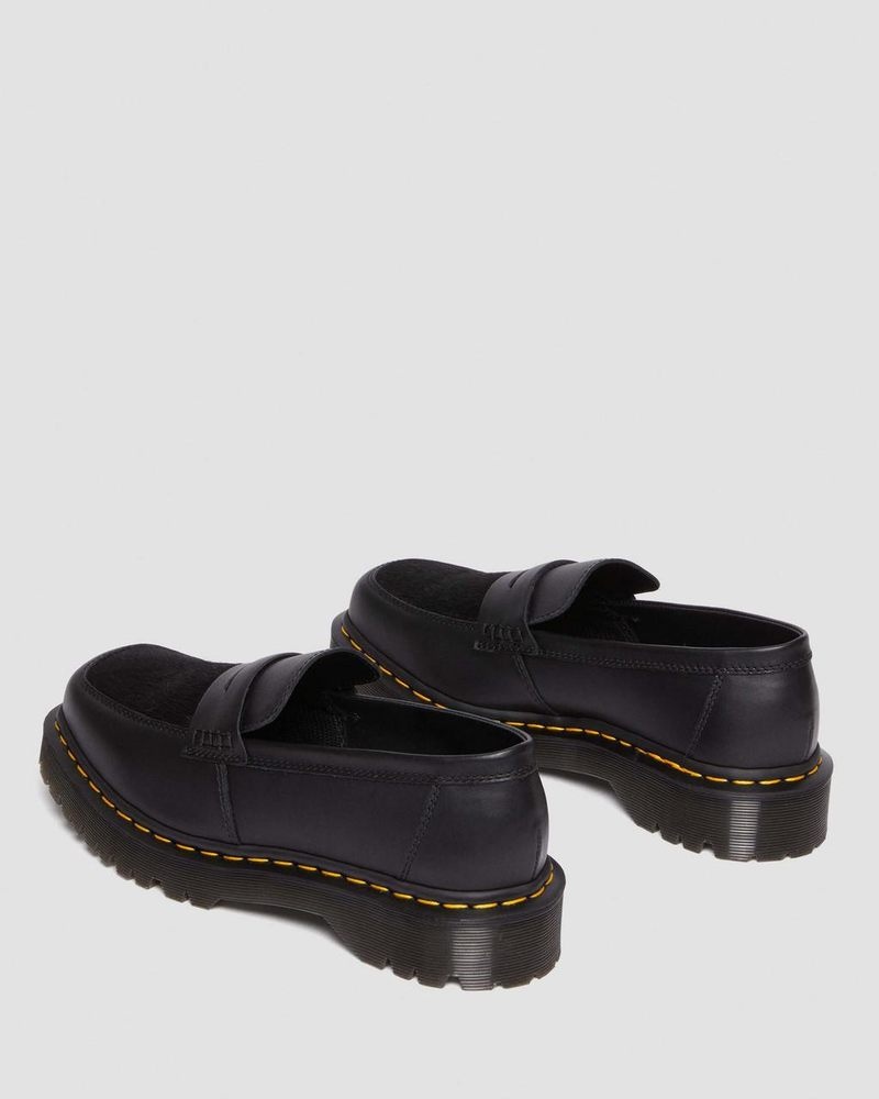 Zapatos Dr Martens Penton Bex Square Puntera Hair-On & Cuero Loafers (Lucido + Hair On) Negras | BH62-K6DW