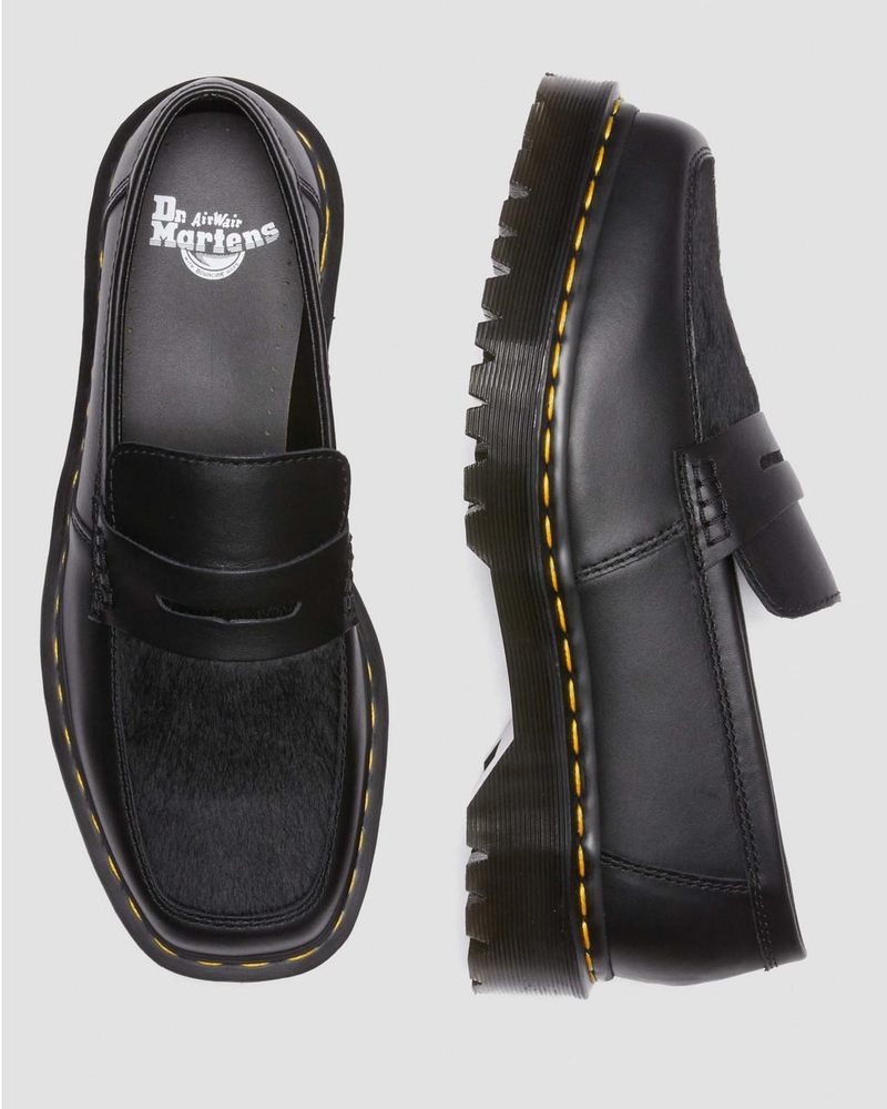 Zapatos Dr Martens Penton Bex Square Puntera Hair-On & Cuero Loafers (Lucido + Hair On) Negras | BH62-K6DW