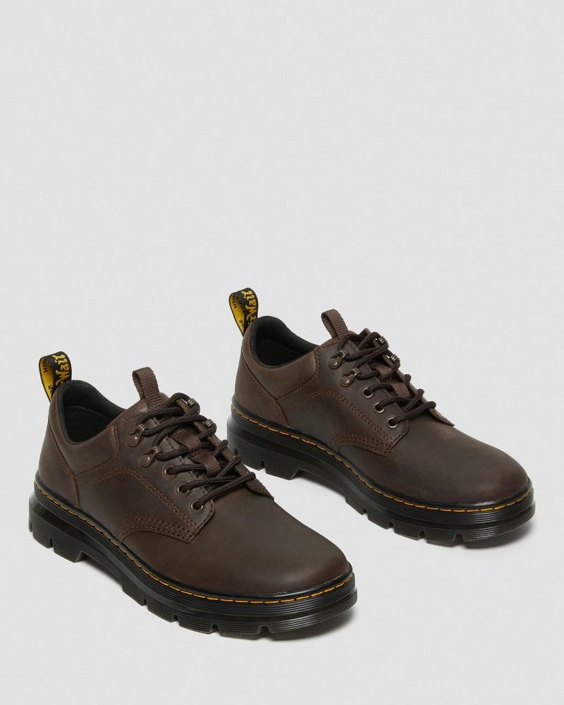 Zapatos Dr Martens Reeder Crazy Horse Cuero Utility Shoes (Crazy Horse) Marrones Oscuro | HK60-B2OB