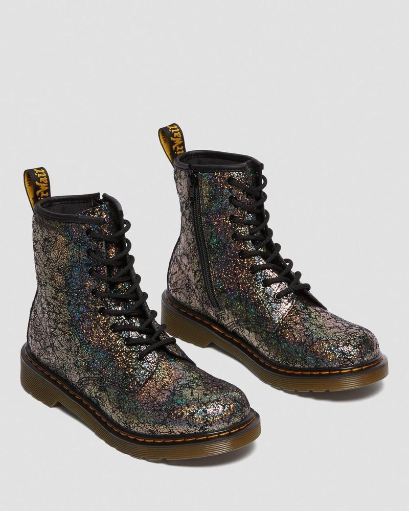 Zapatos Dr Martens Youth 1460 Crinkle Metallic Encaje Up Boots (Disco Crinkle) Negras | HX54-A8DO