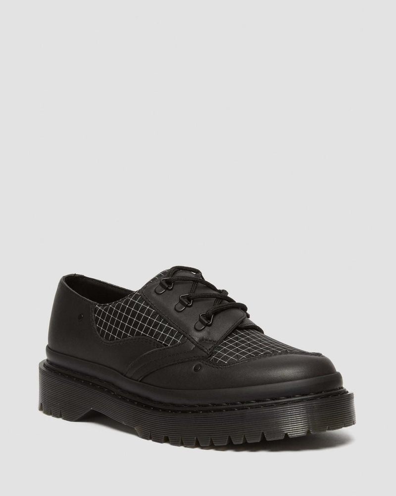 Zapatos de Plataforma Dr Martens 1461 Bex Ripstop Grid Oxford Shoes (Sorento+Grip Ripstop) Negras Negras Blancas | JI62-N8GE