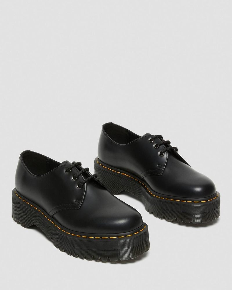 Zapatos de Plataforma Dr Martens 1461 Smooth Cuero Plataforma Shoes (Polished Smooth) Negras | UF14-P9UR