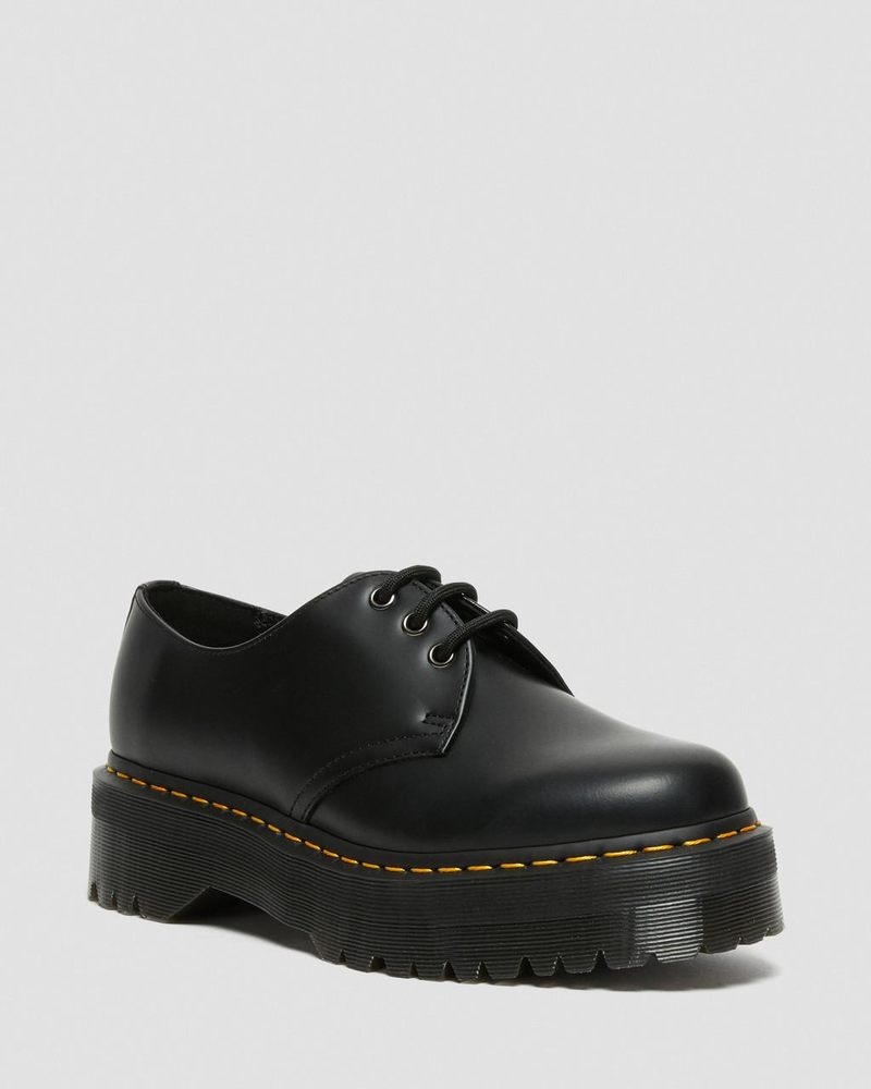 Zapatos de Plataforma Dr Martens 1461 Smooth Cuero Plataforma Shoes (Polished Smooth) Negras | UF14-P9UR