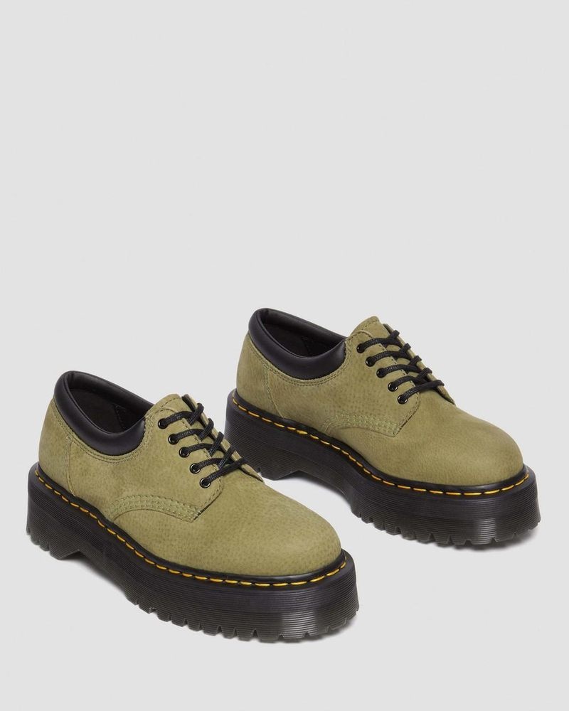 Zapatos de Plataforma Dr Martens 8053 Tumbled Nubuck Cuero Plataforma Casuales Shoes (Titan) Verde Oliva | HQ89-W3HG