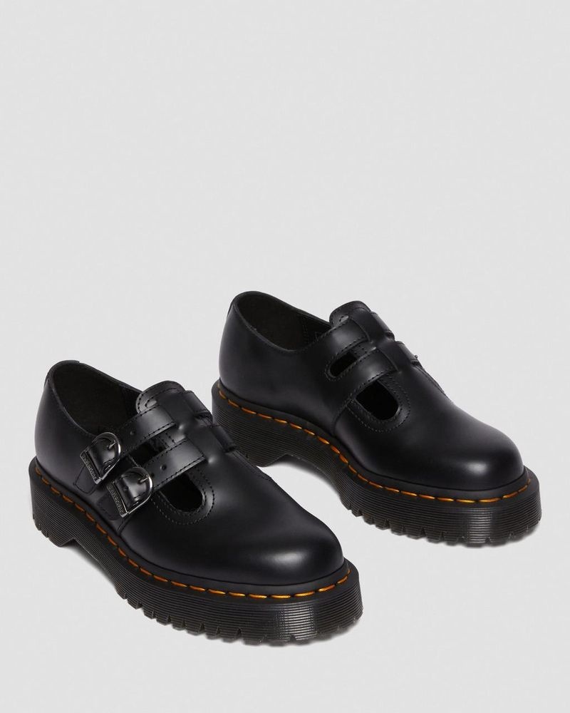 Zapatos de Plataforma Dr Martens 8065 II Bex Smooth Cuero Plataforma Mary Jane Shoes (Smooth Cuero) Negras | YU62-Y6SW