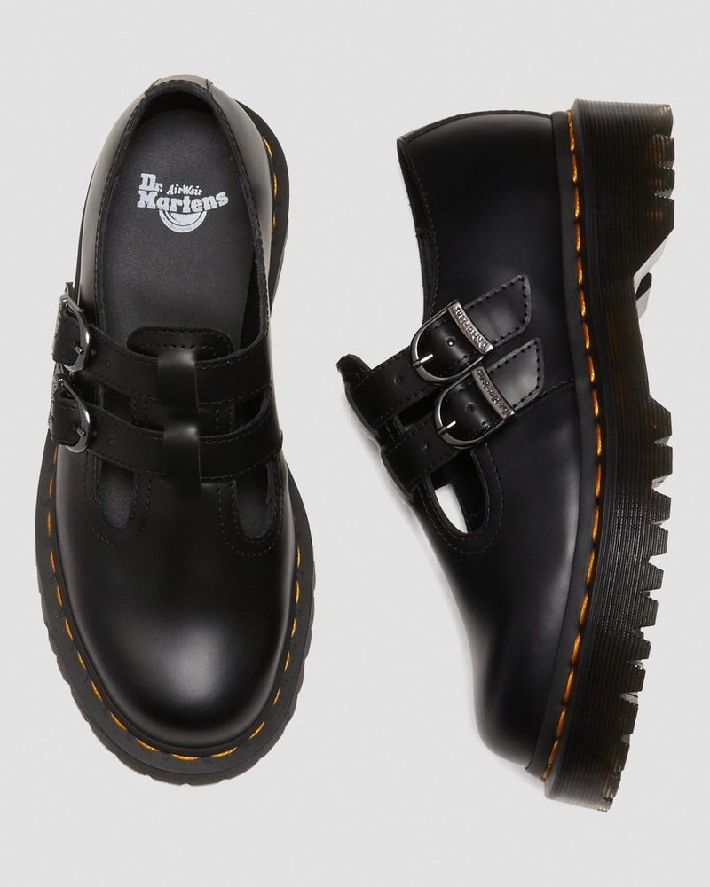 Zapatos de Plataforma Dr Martens 8065 II Bex Smooth Cuero Plataforma Mary Jane Shoes (Smooth Cuero) Negras | YU62-Y6SW