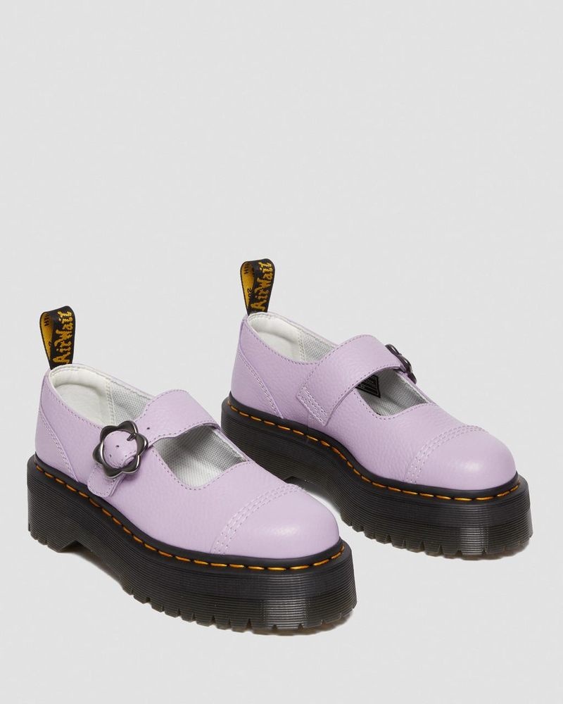 Zapatos de Plataforma Dr Martens Addina Flower Hebilla Cuero Plataforma Shoes (Milled Nappa) Lilac | RU69-Q7VU