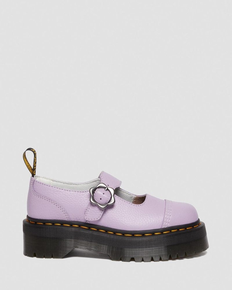 Zapatos de Plataforma Dr Martens Addina Flower Hebilla Cuero Plataforma Shoes (Milled Nappa) Lilac | RU69-Q7VU