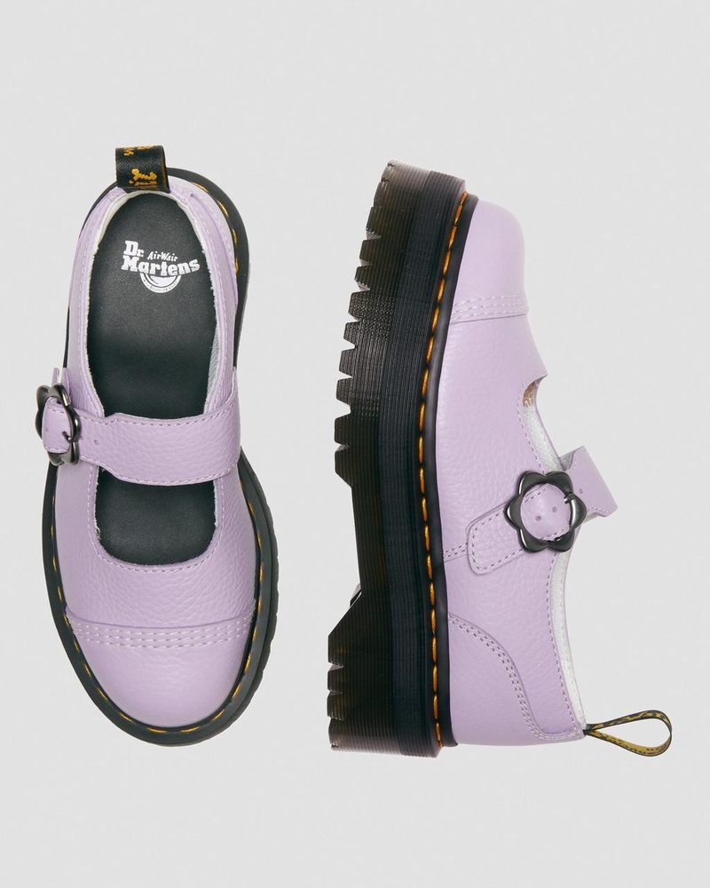 Zapatos de Plataforma Dr Martens Addina Flower Hebilla Cuero Plataforma Shoes (Milled Nappa) Lilac | RU69-Q7VU