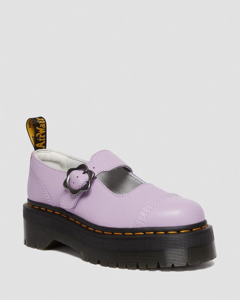 Zapatos de Plataforma Dr Martens Addina Flower Hebilla Cuero Plataforma Shoes (Milled Nappa) Lilac | RU69-Q7VU