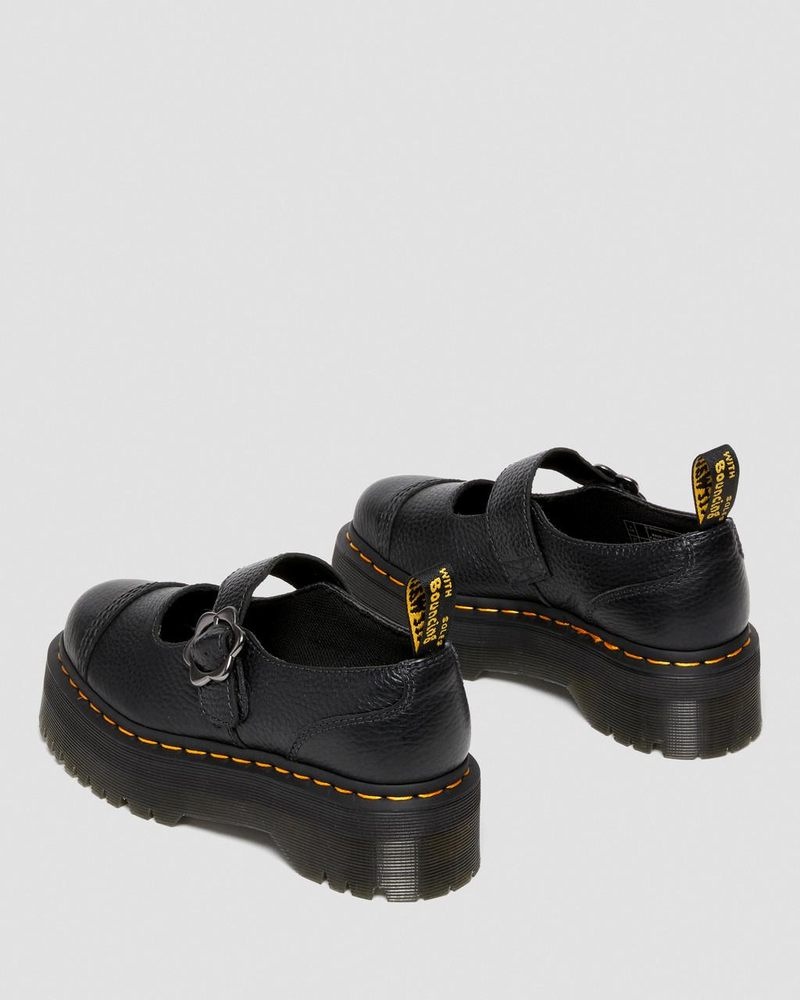 Zapatos de Plataforma Dr Martens Addina Flower Hebilla Cuero Plataforma Shoes (Milled Nappa) Negras | PP84-Y2SQ