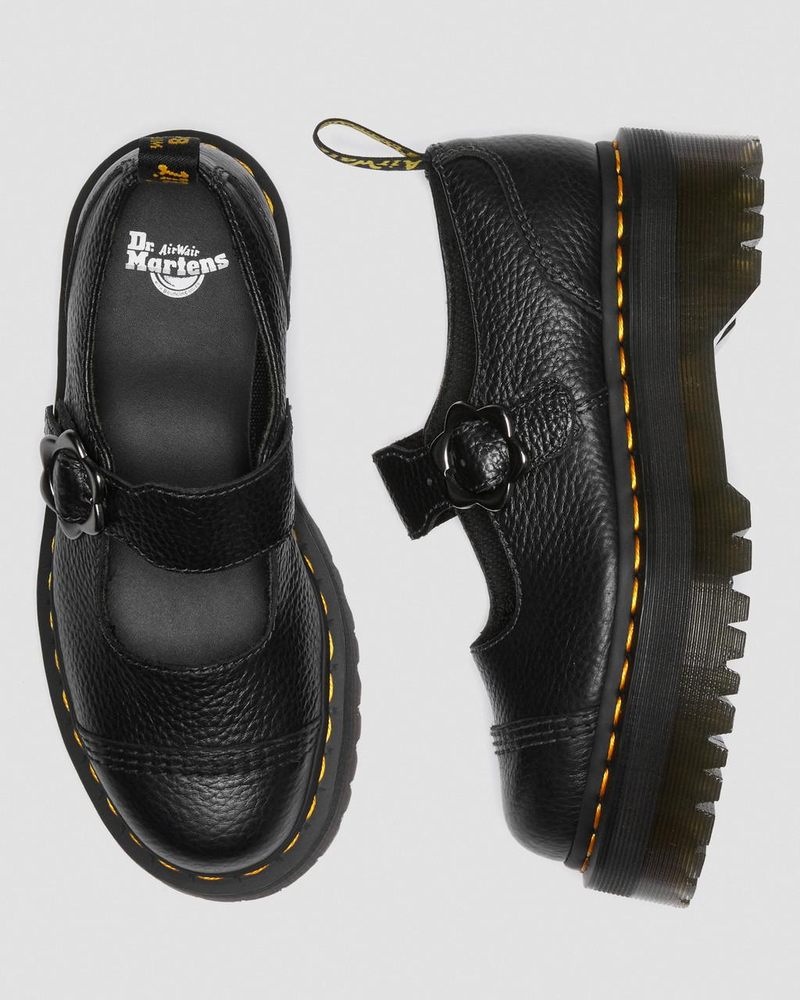 Zapatos de Plataforma Dr Martens Addina Flower Hebilla Cuero Plataforma Shoes (Milled Nappa) Negras | PP84-Y2SQ