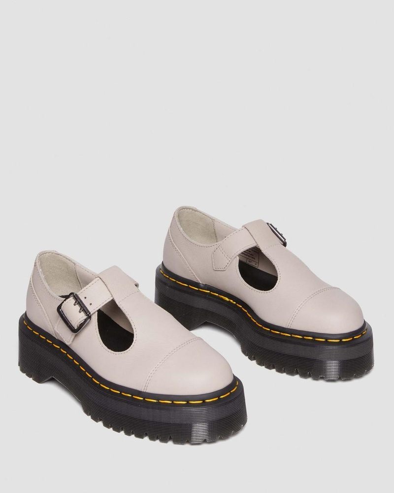 Zapatos de Plataforma Dr Martens Bethan Pisa Cuero Plataforma Mary Jane Shoes (Pisa) Vintage Taupe | YZ43-K2EB