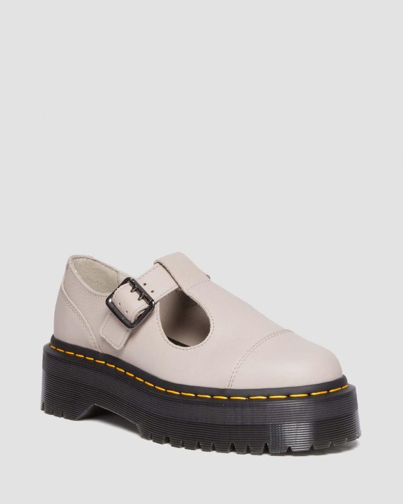 Zapatos de Plataforma Dr Martens Bethan Pisa Cuero Plataforma Mary Jane Shoes (Pisa) Vintage Taupe | YZ43-K2EB