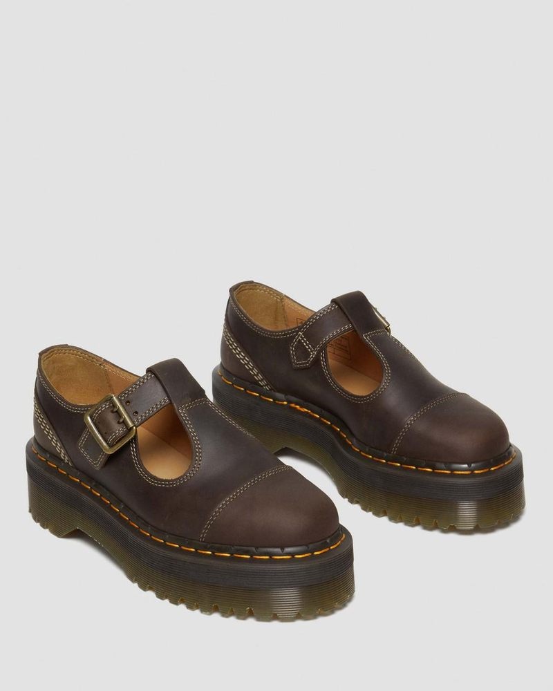 Zapatos de Plataforma Dr Martens Bethan Arc Crazy Horse Cuero Plataforma Mary Jane Shoes (Crazy Horse) Marrones Oscuro | SW08-N1XE