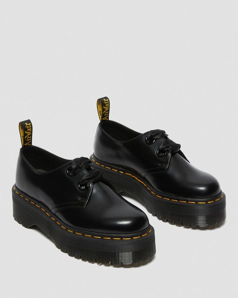 Zapatos de Plataforma Dr Martens Holly - Cuero Plataforma Shoes (Buttero) Negras | LT22-E4JD