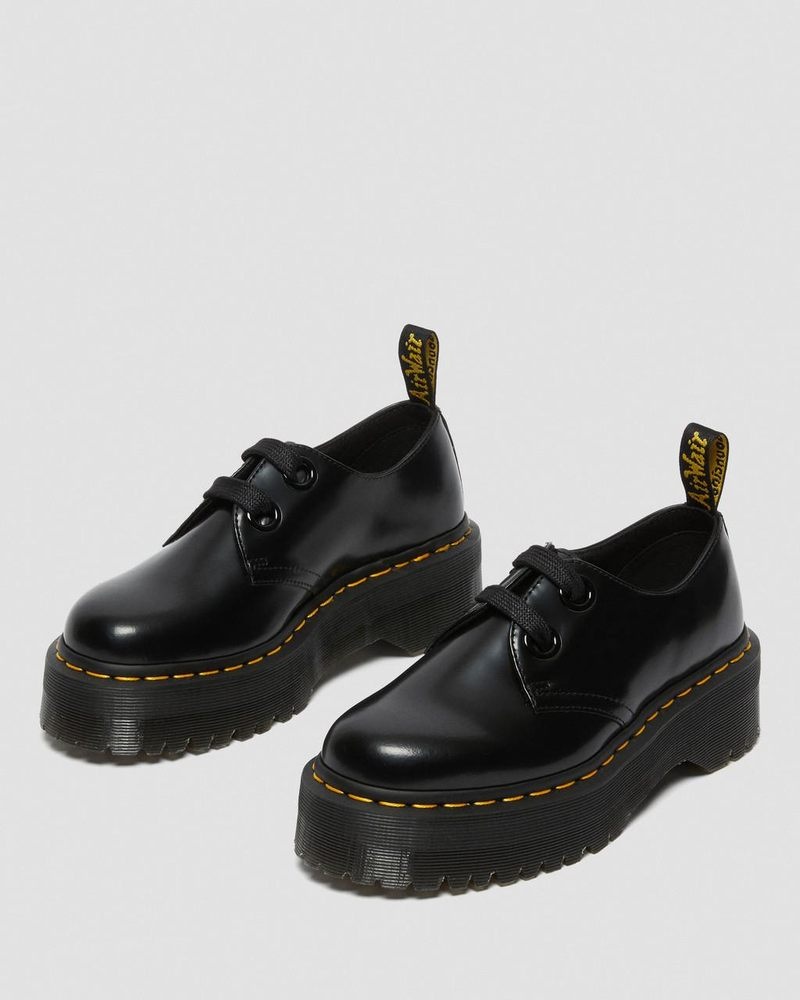 Zapatos de Plataforma Dr Martens Holly - Cuero Plataforma Shoes (Buttero) Negras | LT22-E4JD